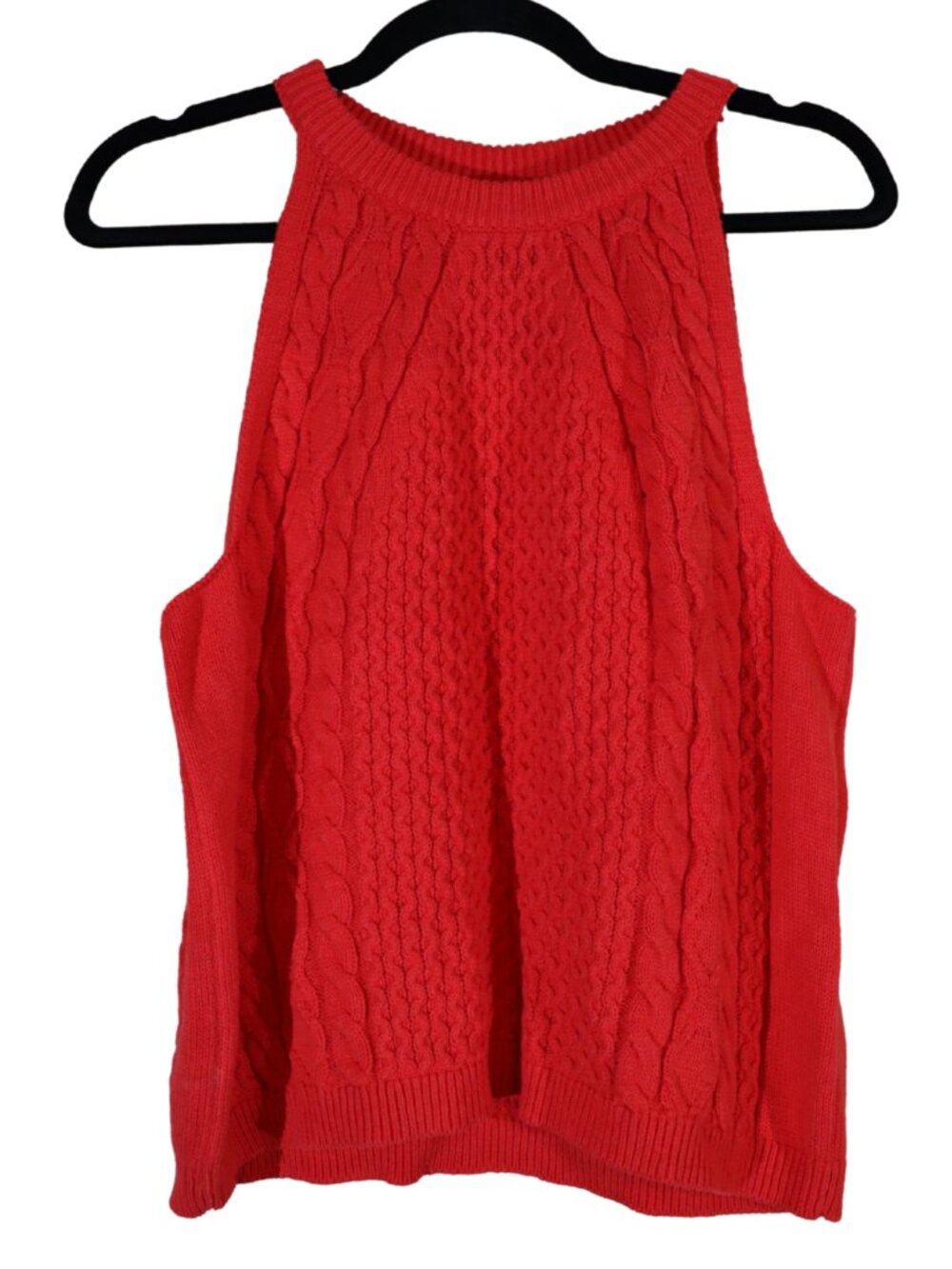 A New Day Red Cable Knit Sleeveless Sweater Tank Top Mock Neck Size Large